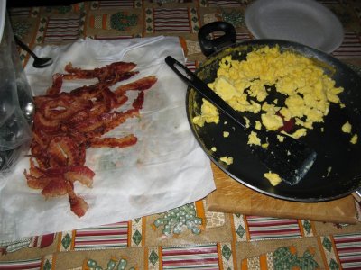 already cooked bacon and eggs
