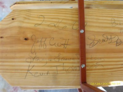 bottom of a church bench that we signed