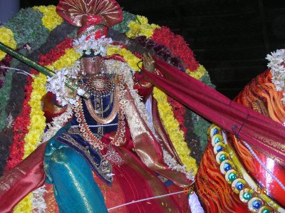 The smiling countenace of dheivanAyakap perumAL on the kudhirai vAhanam.JPG