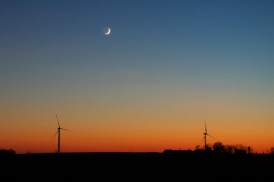 Crescent Moon over Windfarm