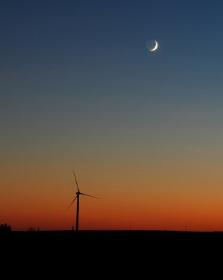 Crescent Moon with Wind Turbine