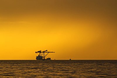 Ships at sunset in English Bay