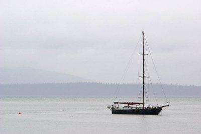 sailboat and fog