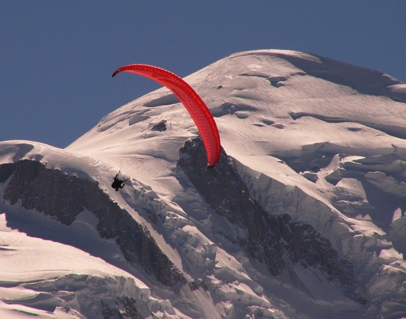 Paraglider below Mont Blanc