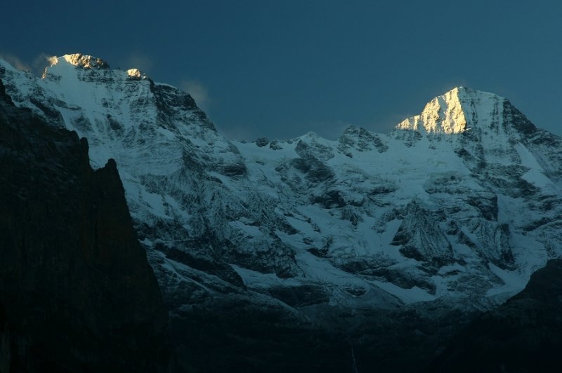 Morning sunlight on the Grosshorn and Breithorn