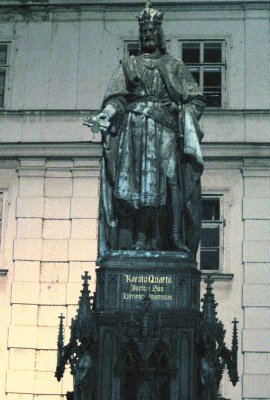 King Karl IV on the steps of the Bridge of Saints