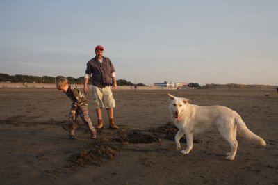 building a castle with dad and sammy...the dog