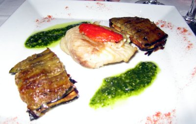 A fish dish (raie) with eggplant terrine