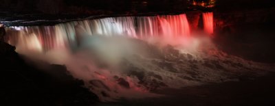 Niagara Falls, Bridal Veil under red lights.