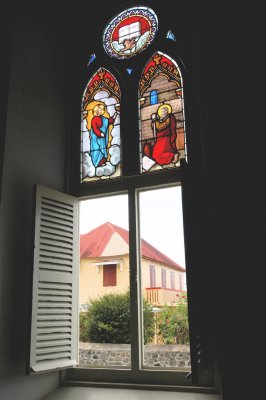 Stained Glass Windows in Small Church, Dominica