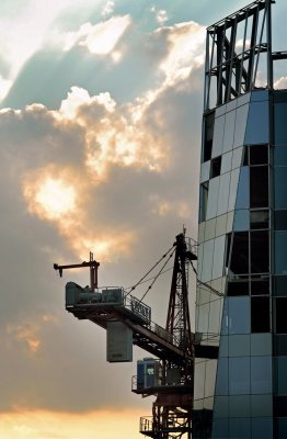 Sunset and Crane