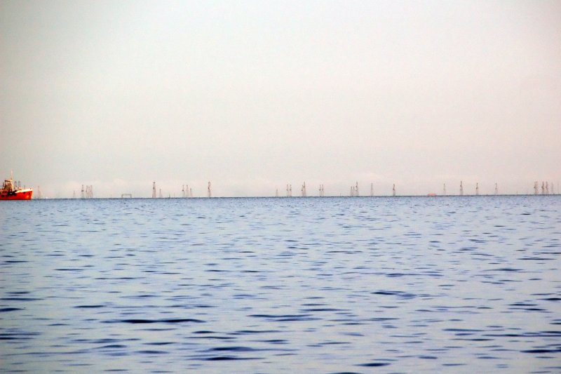 Off shore oil wells in the Caspian Sea visible from the Baku boardwalk