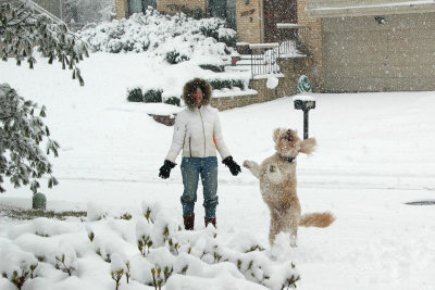 Jumping for a snowball