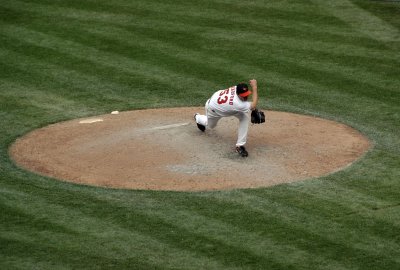 Chad Bradford pitching for the Baltimore Orioles