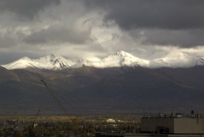 Snow on the mountains outside Anchorage (at about 3000 ft.)