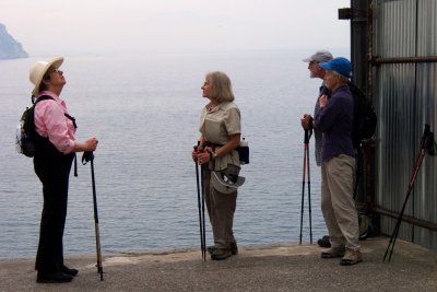 Sue, Ronna, Susan, and Martin pondering the worsening weather as we begin to head for Amalfi