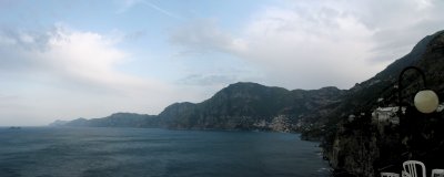 Looking up the coast from Hotel Tramonto d'Oro in Vettica Maggiore.
We get a glimpse of Positano to the right and of Capri at the very tip of the land