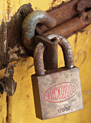 Padlock on Old Yellow Door * by Nifty