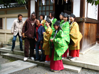 Shrine attendants before the festivities