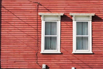 Red house, white windows