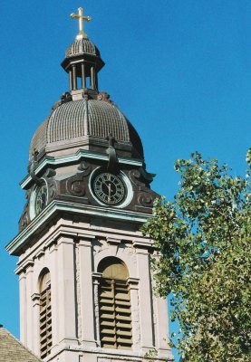 Church tower on Chicago Avenue, near Elston