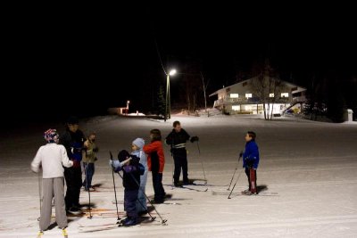 Ski lesson under the lights