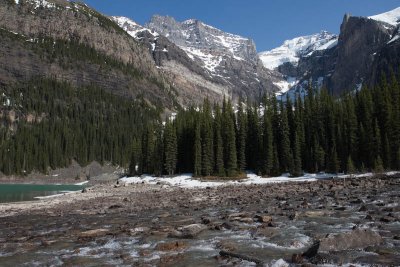 Overflowing stream at end of Moraine Lake, Banff