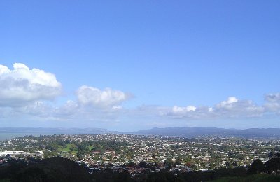 Facing west from One Tree Hill - Manukau Harbour on the left.jpg