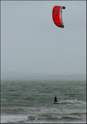Nor-easterly wind brings out the kitesurfers