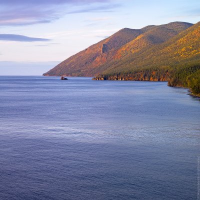 Lake Baikal: View to Primorsky Range & Cormorant Stone Island