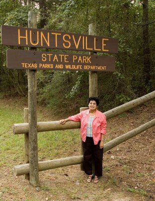 Marti at entrance of Huntsville State Park