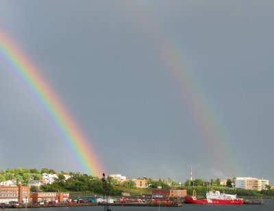 Double rainbows over Coast Guard.
