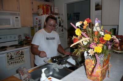 Here's Mom making Tony's breakfast