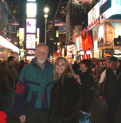 Dick and me in Times Square, photo by Andy Field Channel 7 News