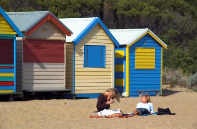 Girls by the bathing boxes