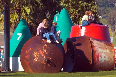 Kids on the harbor floats