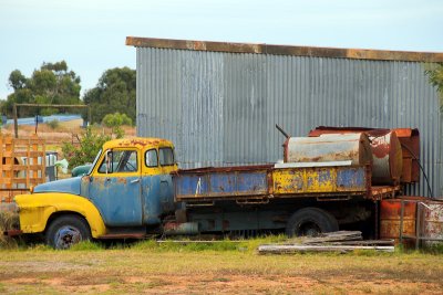 Old yellow blue truck