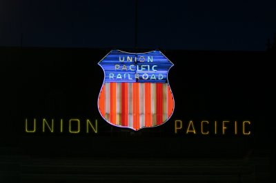 Union Pacific Railroad Sign night