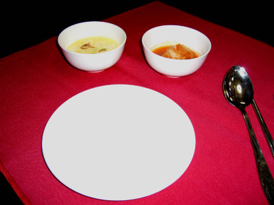 Food - Korean Meal, custard and kimchi