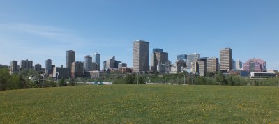 Downtown skyline from a rolling hill