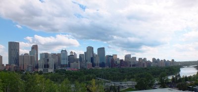 Downtown Calgary with Bow river in foreground
