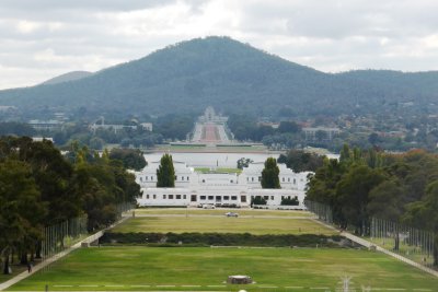 Old Parliament House and War Museum facing across the lake