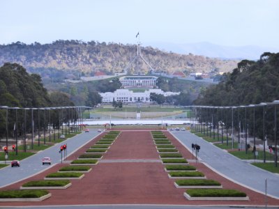 Old Parliament House and Parliament House seen from Anzac Parade