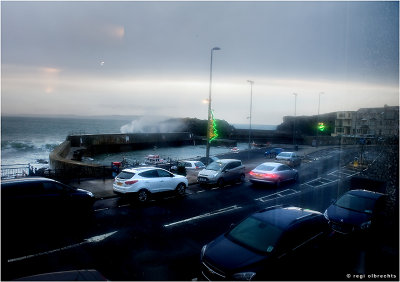 Cold and wet Portstewart seen from behind a nice, warm cup of tea