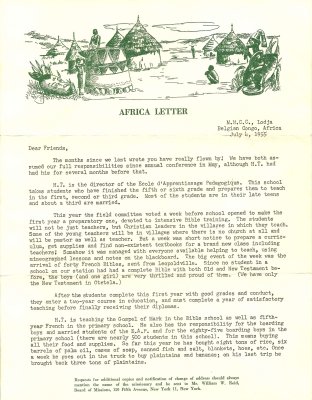 19550704 - Letter from Lodja (Congo) - Jul 4 1955