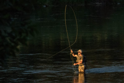Fly fisherman in the Missouri River next to Susie's House