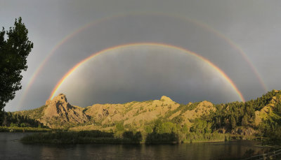 View of a spectacular double rainbow from Susie's house on the Missouri River