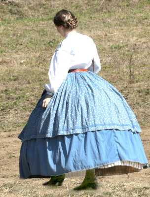 woman big blue hoop skirt