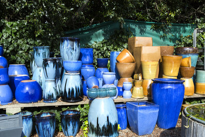 blue and orange pots