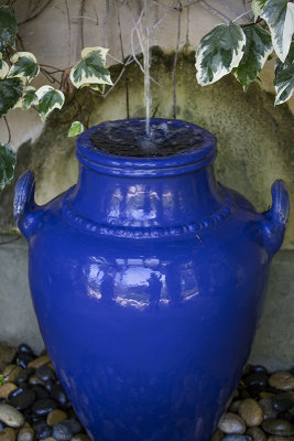 Blue jug fountain reflection